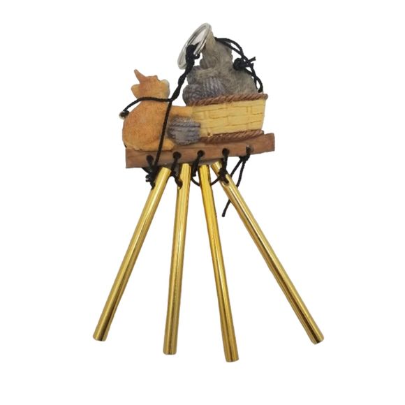 Wind Chimes Two Kittens Playing with Yarn Balls Basket Metal Rod  Resin 7.5" - Picture 6 of 6